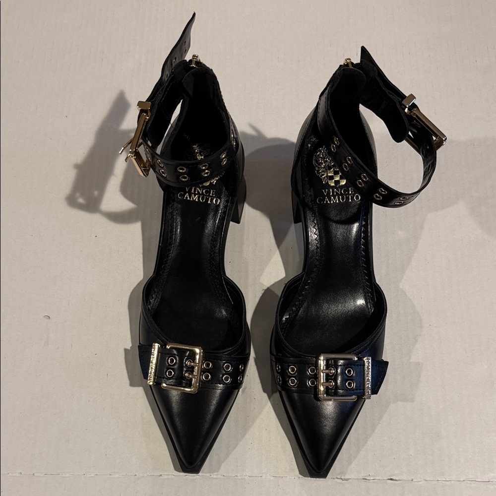 Vince Camuto Black Buckle Ankle Strap Heels